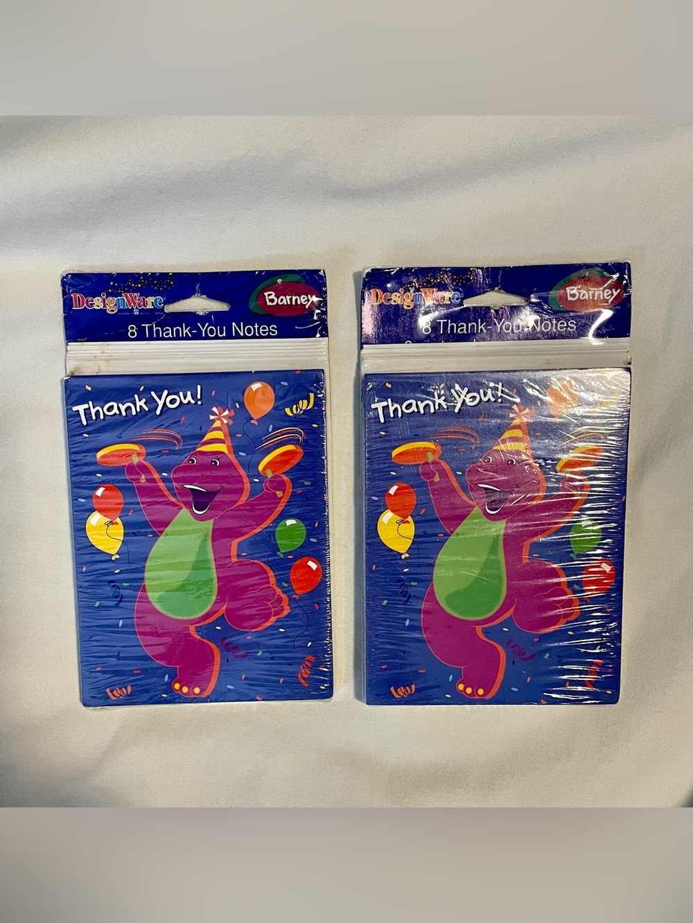 VINTAGE NEW Sealed Barney the Dinosaur Thank You Notes-2 Packages of Eight Cards